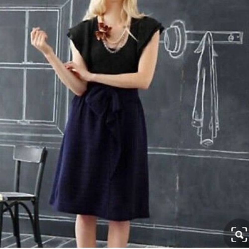 Anthropologie Moth Gray Blue Wool Bow Sweater Dress Flare Flutter Sleeve Boho